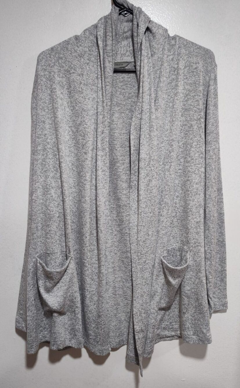 Athleta Cardigan Sweater Womens Size M Long Sleeve Open Pockets Light Gray